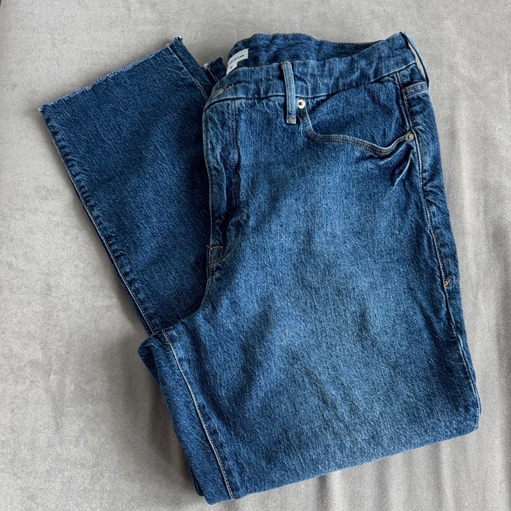 Good American Deep Blue High Rise Straight Jeans